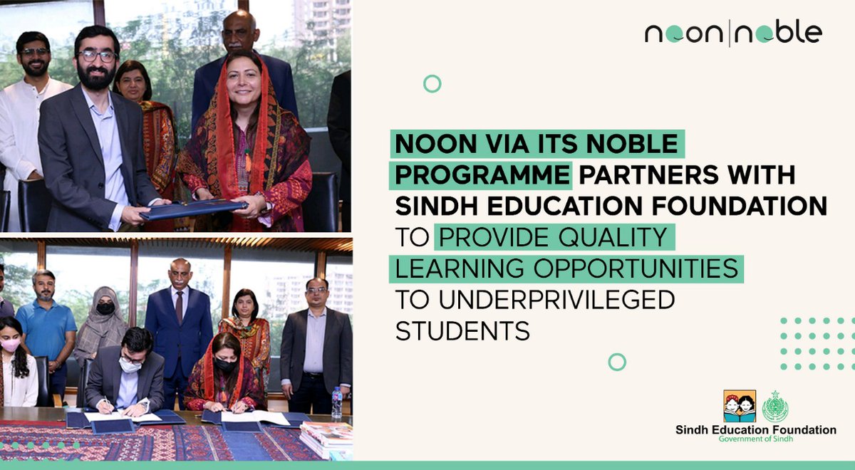 Nobleprogram's tweet photo. #NOBLE scales its transformative impact via a partnership with @SEFSindh which has 1M students &amp; 3k schools. Jointly, we'll make quality education accessible &amp; equitable for underserved students who'll also receive mentorship.

#LearnAtNoon #NobleAtNoon #NeverDepriveALearner https://t.co/wbeFpJ5hhs