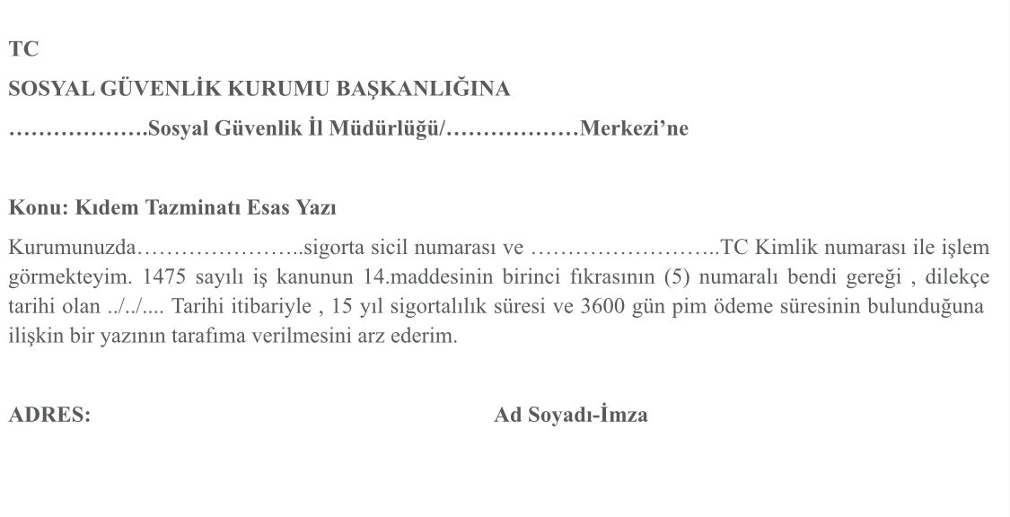 ozgurerdursun's tweet photo. 08.09.1999 tarihi dahil olmak üzere bu tarihe kadar sigortalı olanlar 3600 prim günüyle kendi istekleri ile işten ayrılarak SGK’dan yazı alarak “Kıdem Tazminatı” alabilirler. SGK’ya örnek dilekçeyi sizlerle paylaşıyorum, işinize yarayabilir… https://t.co/MCbGYuIov4