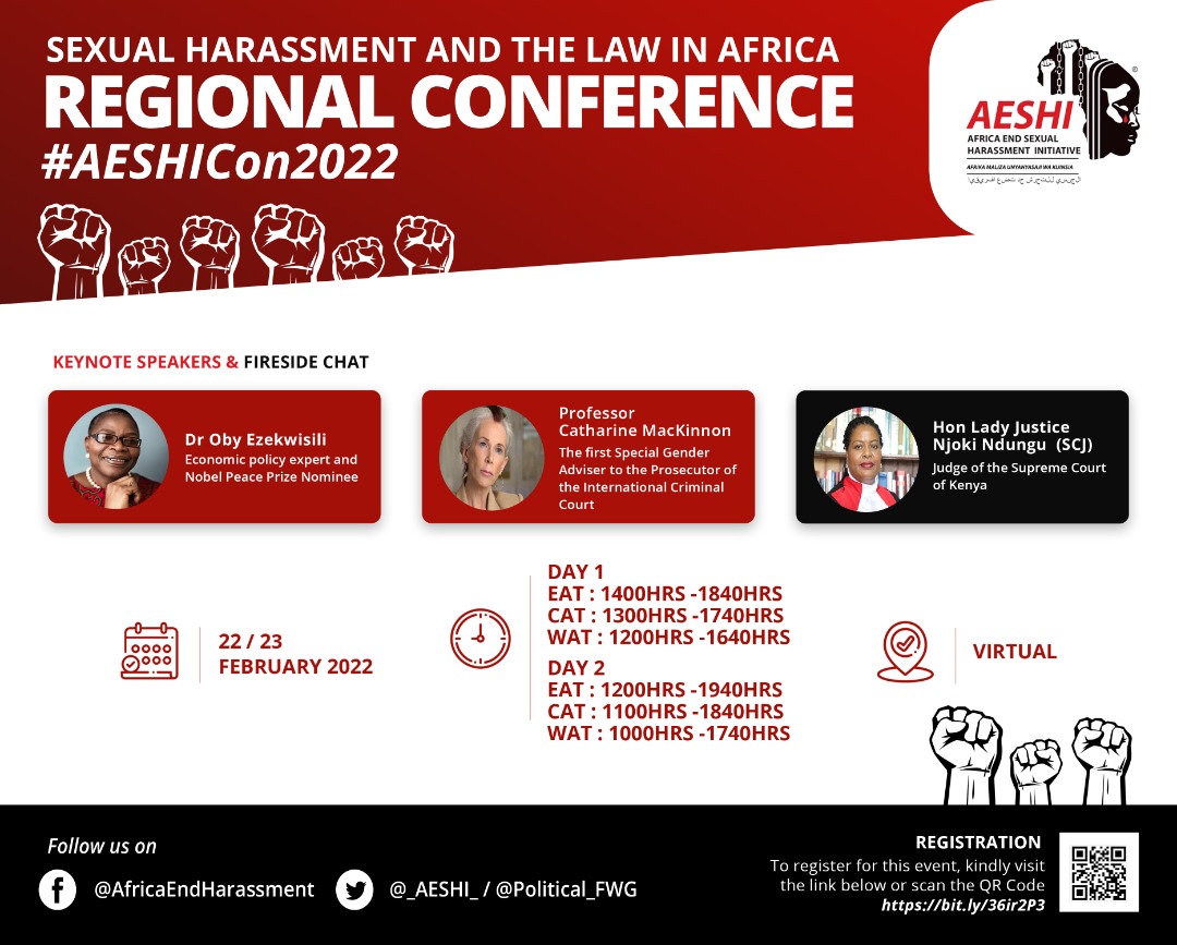 FloneInitiative's tweet photo. Flone Initiative will be participating in the AESHI Regional Conference Program on Sexual Harassment &amp; The Law in Africa today at 5pm EAT

Register here: https://t.co/Kis32ZUTzu

#AESHIcon2022 @_AESHI_ @FesKenya @womeninmotion_ @TUMInitiative @KenyaBusLtd https://t.co/5mHlfTBqEt