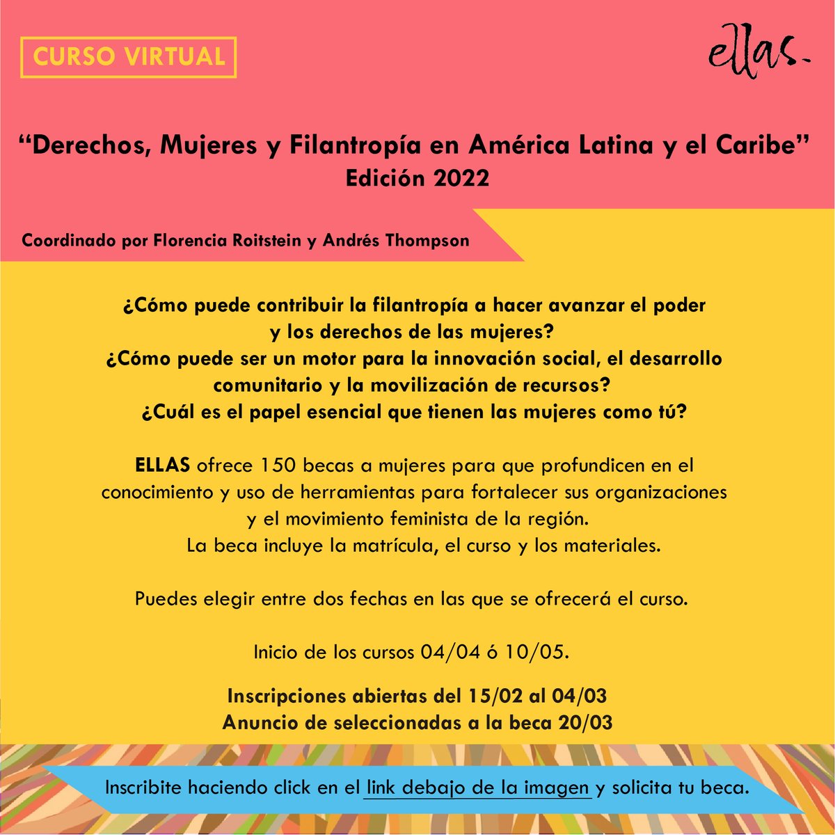EllasFilantropi's tweet photo. Lanzamos el primer curso de la Escuela Latinoamericana de Filantropía Feminista y Comunitaria

Mirá más sobre la Escuela: https://t.co/MokeMOZrU7

Inscribite en el curso y obtené tu beca: https://t.co/RtoxXbNQF5

Descargá el programa: https://t.co/bxiHeHqQsk https://t.co/vyC3jSUx2S