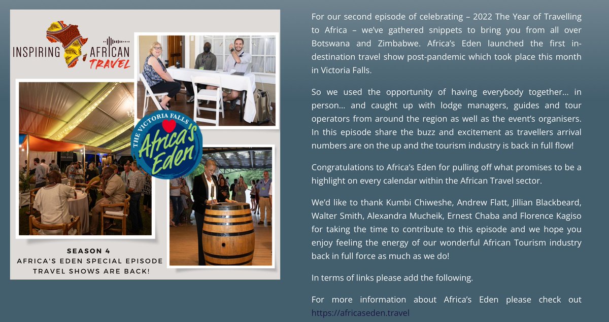 Special #podcast episode from #Zimbabwe and #Botswana - Travel is back! We're calling 2022 *The Year of Travelling to Africa* - search for #INSPIRINGAFRICANTRAVEL to find our #travelpodcast or listen on our website inspiringafricantravel.com 
#ResponsibleTravel