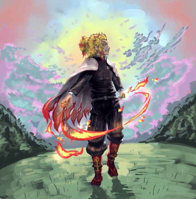 GunjinさんがTwitterに投稿した煉獄杏寿郎(鬼滅の刃)のイラスト。