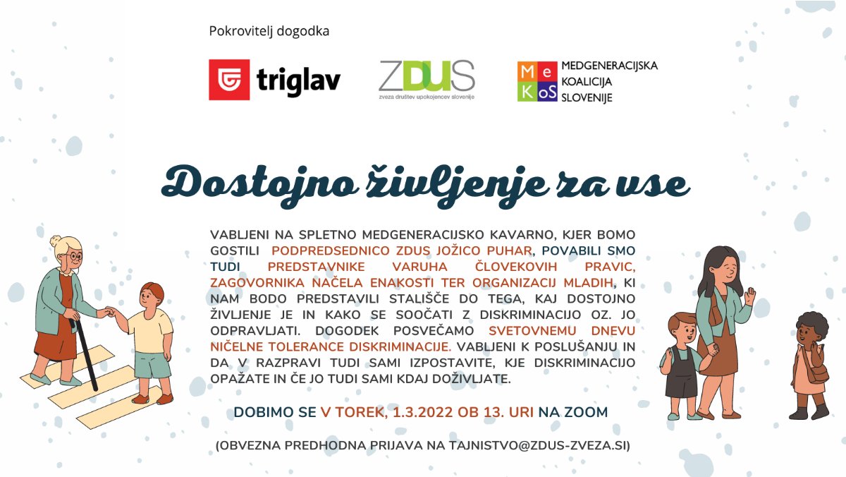 ZvezaDUS's tweet photo. 📢Nova tema in nova medgeneracijska spletna kavarna ZDUS! #medgeneracijskosodelovanje #MeKoS
🗓️1. 3. ob 13.00 na Zoom
Obvezne prijave 👇 https://t.co/SJhPmzqzZ9