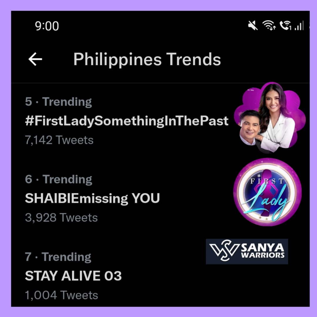 SanyaWarriors's tweet photo. Thank you sa mga nanood at nag tweet! Bukas ulit π
Trending as of 9pm with 7,142 tweets
#FirstLadySomethingInThePast @sanya_lopez @akosi_LA @JojoNones @GMADrama @gmanetwork @Sparkle_GMA @gabsconcepcion @MagnoPancho @maxinemedina @thia_thomalla @thou_ism @annettegmafilms https://t.co/YfTIK080Wa