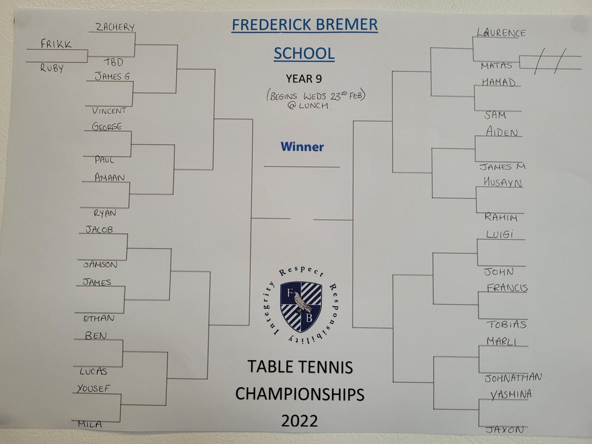 BremerSport's tweet photo. ‼️BREAKING NEWS‼️
Our Table Tennis Championships kick off TOMORROW🏓 Please see the draw below for more details. Good luck to all those participating this week👏🏓 https://t.co/maidhpvSaY