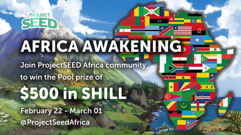 ProjectSEEDCN's tweet photo. 🌍大家好#Africa  $SHILL-ers！ 
现在您可在 #ProjectSEED #Africa 社区获得独特的 #Airdrop！ 
🎁奖池：500 美元的 SHILL 代币 
⏰时间：2月22日-3月1日 
👉🏻输入这个 Gleam 链接：https://t.co/OatG5JtO4B
🎉我们开始这个派对吧！ #Shillionaire https://t.co/upY2vNwLDS
