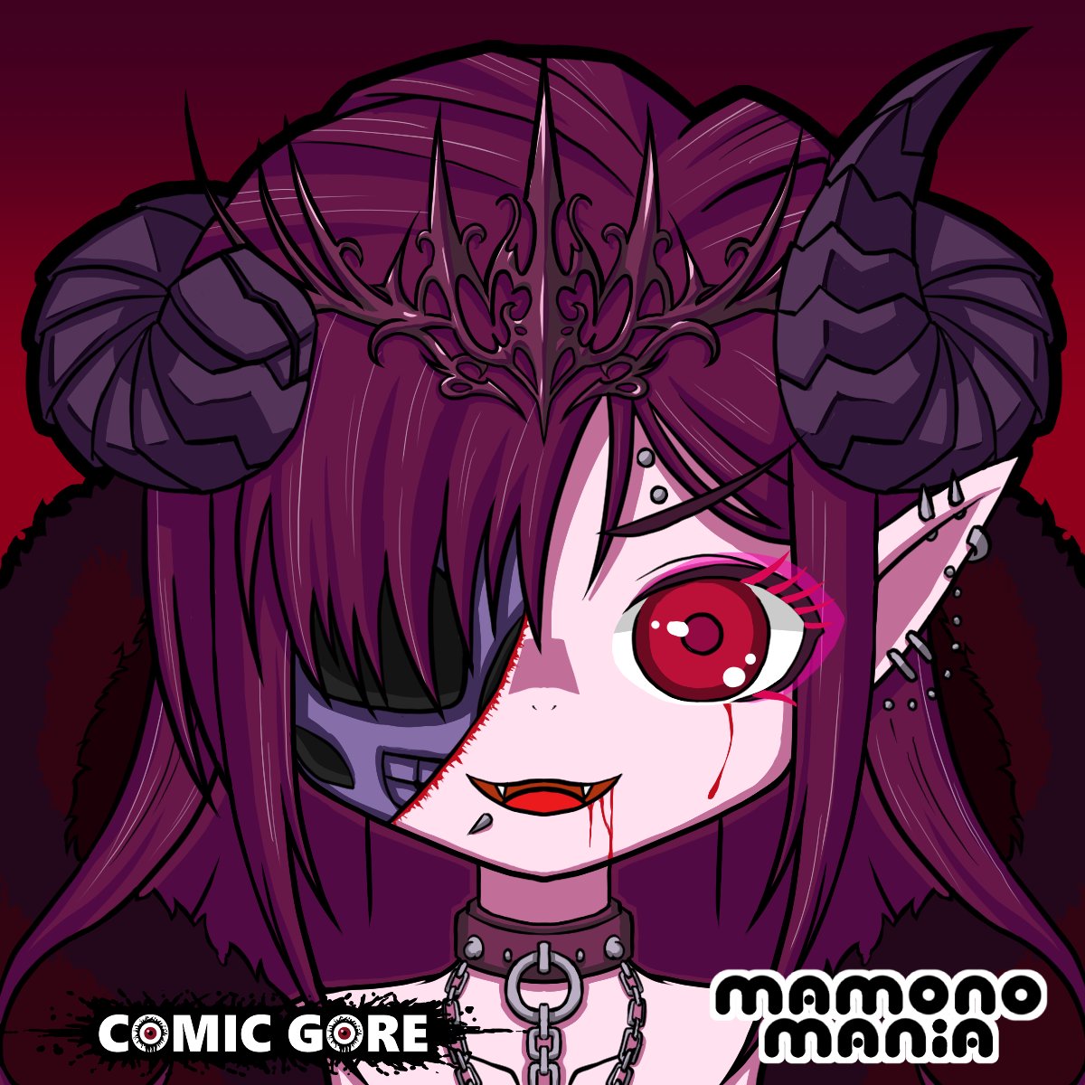 TanakaLeviathan's tweet photo. 【コラボGiveaway😈】
yu-kiさん(@carnagesociety )のGore-Devilをmamonomania風に描かせて頂きました！3名様にGiveaway致します🥳

応募条件
① @TanakaLeviathan @carnagesociety をフォロー
②RT&amp;Like
③2/25まで

yu-kiさんのツイートも要チェック！
#Giveaway #NFTJPN https://t.co/XKffI7744V