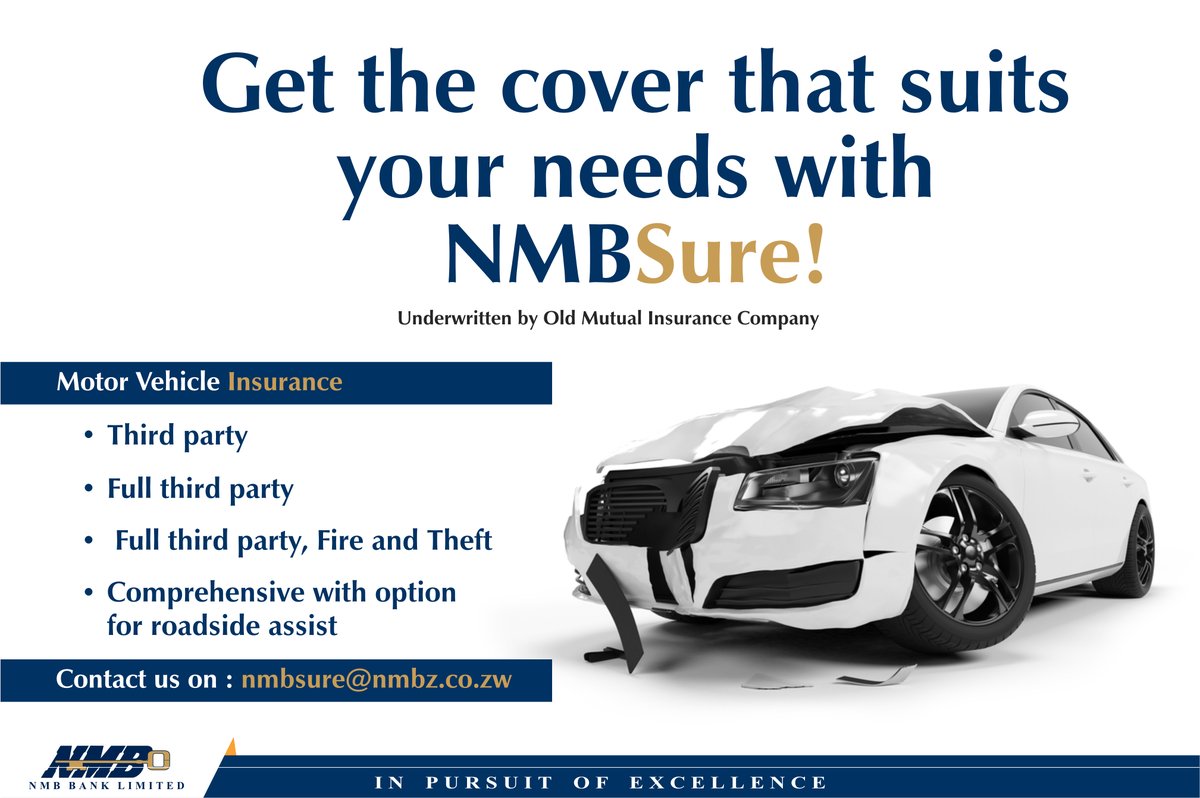 NMBBankZim's tweet photo. Renew your Motor Vehicle Insurance today with NMBSure!
#NMBSure
#NMBBank
#YourDigitalBank https://t.co/cykjJqFYIZ
