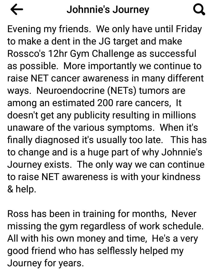 JMeeksJourney's tweet photo. https://t.co/K6CBQAWKd5 3 days until #Rossco 12hr Gym Session @KingsManorHotel. Help us reach our target 🎯 and you could win in the raffle - every £5 is one entry! See 👇 Johnnie's update and the #NETcancerawareness msg! This is why we do what we do!  💛🖤 plz RT 🙏 https://t.co/33UvumCDgy