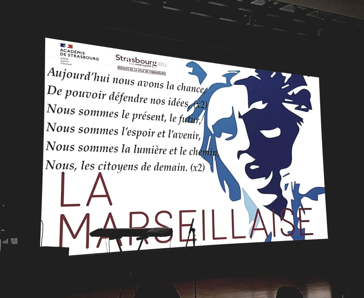 acstrasbourg's tweet photo. La rectrice @ElisabetLaporte et @JeanneBarsegh, maire de @strasbourg ont salué les lauréats du concours "La Marseillaise est à nous!"au #MAMCS. L'occasion d'une réappropriation de ce chant ds une dynamique #citoyenne. Un vrai moment d'émotion!👏#symboledelaRépublique @jmblanquer https://t.co/qQw9RZVSwY