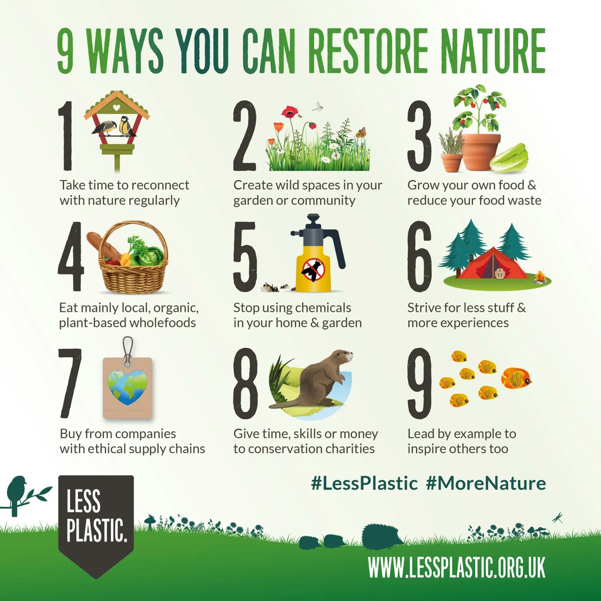 LessPlasticUK's tweet photo. π· Spring is coming! π· Here are 9 ways you can restore #nature π
Now is a great time to create a wild patch in your #garden. This can help important #wildlife & plants to thrive πΎπ
This keeps ecosystems healthy & makes for fascinating bug hunts! π @LGSpace @GdnMediaGuild https://t.co/JFKRvsTOkn