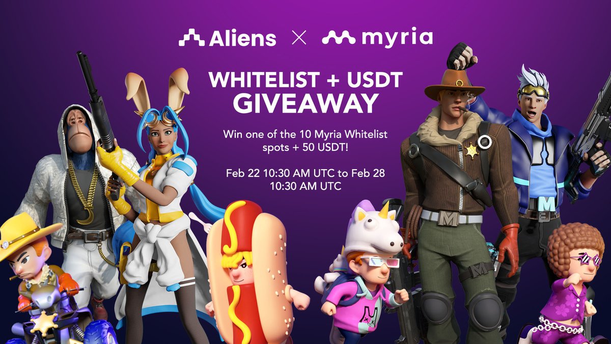 aliensapp's tweet photo. 🚨 WL + 50 USDT Giveaway

In 48 hrs, @myriagames' website is going live! Are you ready for the dopest blockchain gaming metaverse ecosystem?👀 Win a spot now! 

1. Follow @myriagames &amp; @aliensapp
2. Join Myria’s Discord: https://t.co/sEdkNwAO0i
3. Like, retweet, and tag 3 friends https://t.co/bTQST5h1sg