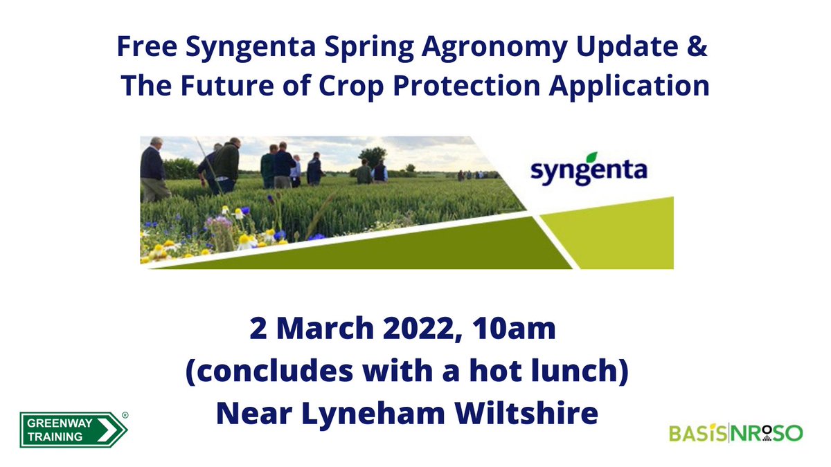 Looking forward to welcoming farmers next week to this event. Register to attend using following link 
syngenta.co.uk/meeting/syngen…
or calling <a href="/SyngentaUK/">Syngenta UK</a>  0800 652 4216 and quoting event number CP01101512 or email syn.events@syngenta.com 
<a href="/BASISRegLtd/">BASIS Reg Ltd</a>  <a href="/TheVI_Tweets/">Voluntary Initiative (VI)</a> <a href="/WoodwardDuncan/">Duncan Woodward</a>