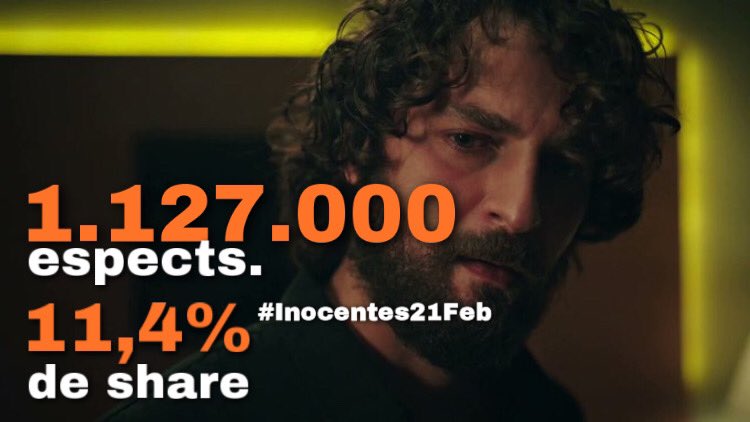 MasQTele's tweet photo. Los #Inocentes21Feb reúnen en la noche del lunes de @antena3com a DESTACABLES 1.127.000 espectadores (11,4% de share) ¡Enhorabuena @fzaofficial @BrknSokullu ! https://t.co/9X95kGy9jm