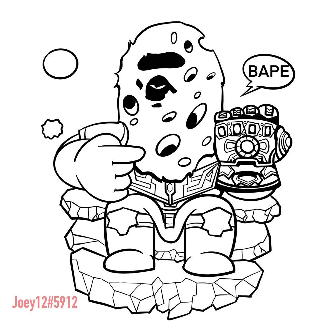 BIUESAKURA's tweet photo. @bapetaverse This is my first piece of work, bape changed his mutation suit to become the master of the universe Thanos!#bape https://t.co/9UtKlzXYu6