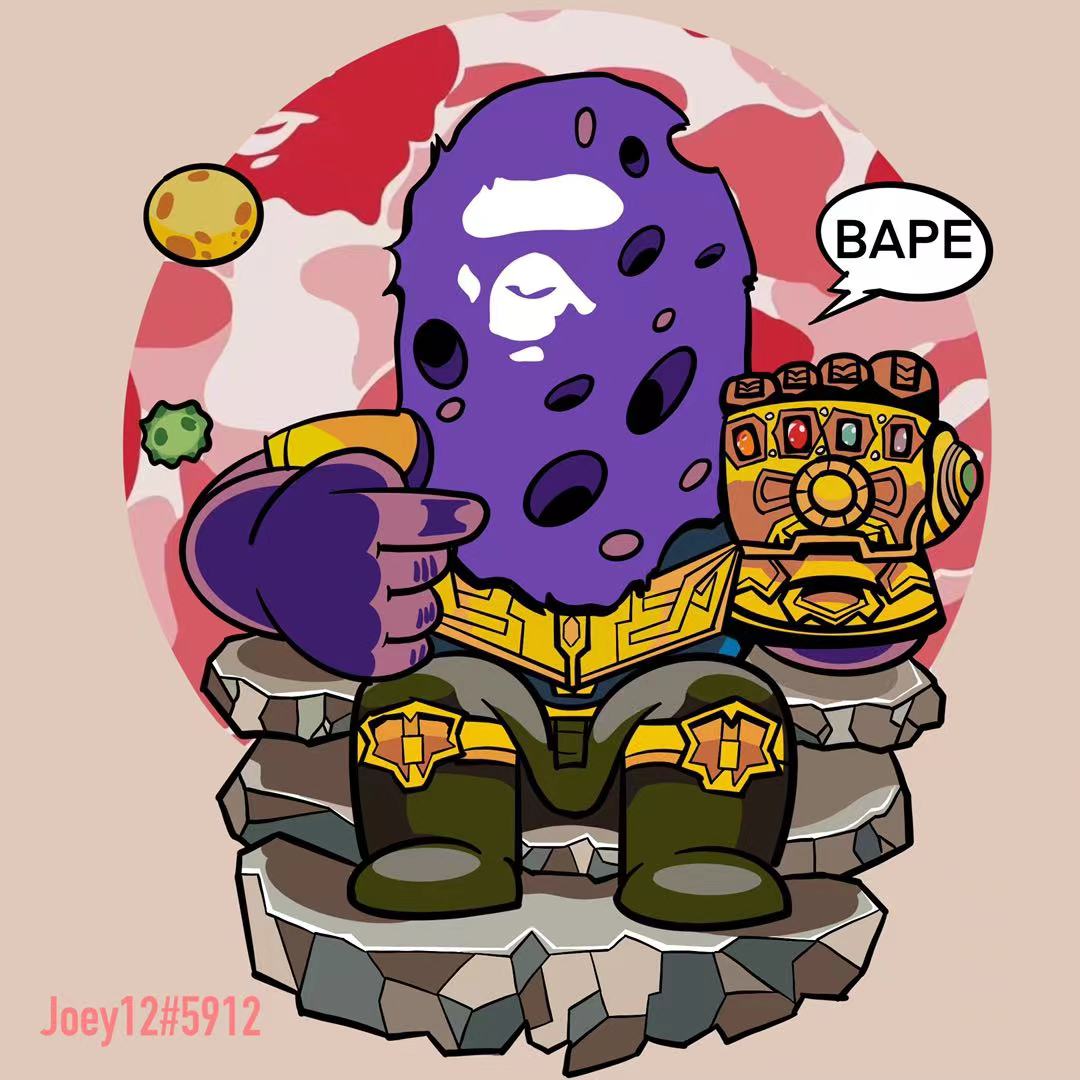 BIUESAKURA's tweet photo. @bapetaverse This is my first piece of work, bape changed his mutation suit to become the master of the universe Thanos!#bape https://t.co/9UtKlzXYu6