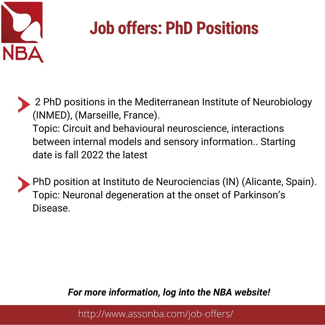 Asso_NBA's tweet photo. New #job_offer have been published on our website! ⚪️🔴
3 #PhDposition in Europe, 3 #postdoc positions in Europe and 6 #postdoc positions in USA https://t.co/IYJbJPLi7s