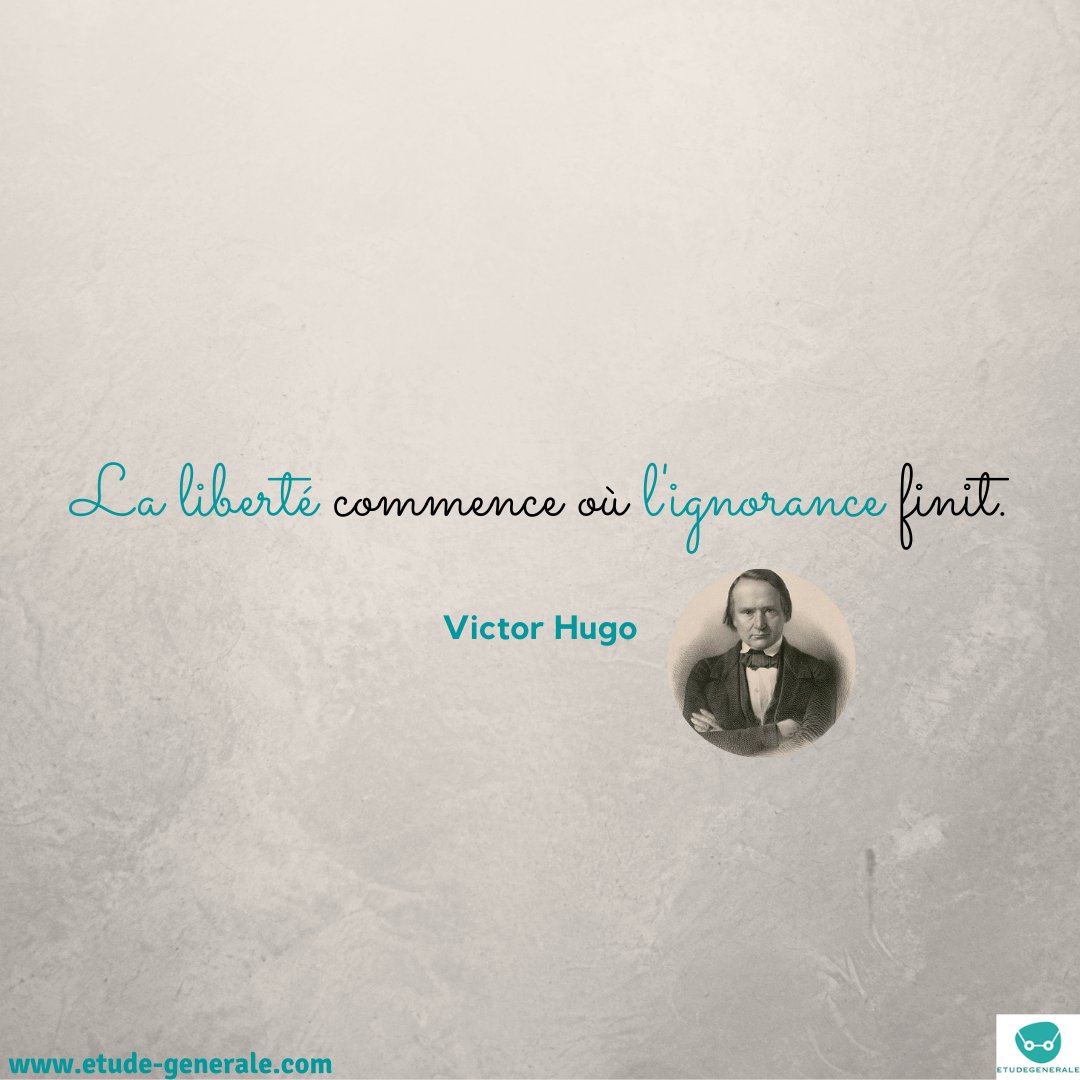 citation ✍️Victor Hugo✍ (1802-1885) est un poète, dramaturge, écrivain,  romancier et dessinateur romantique français. #citations #quotes  #quoteoftheday #francais #Francaise #VictorHugo #liberte #ignorance, image size:1080x1080