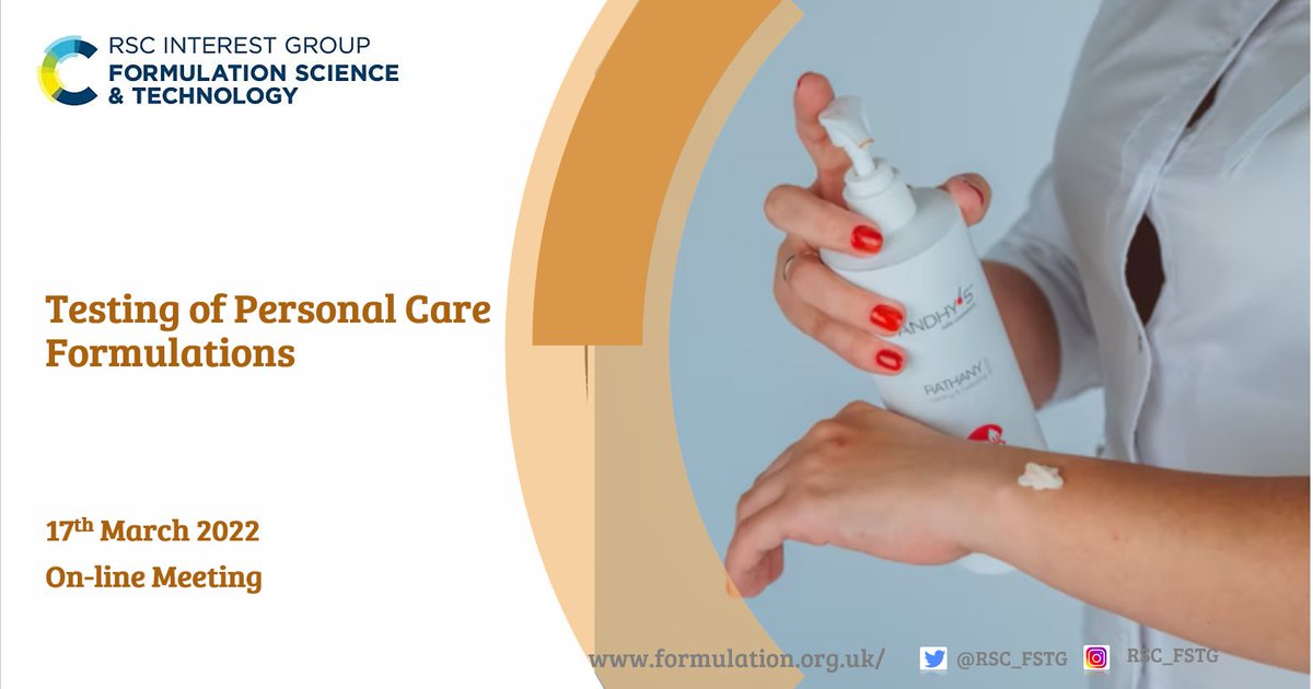 RSC_FSTG's tweet photo. Register to Testing of Personal Care Formulations meeting Personal Care 2022 - https://t.co/bWa8yzNeaM https://t.co/8nnRP1t8zY