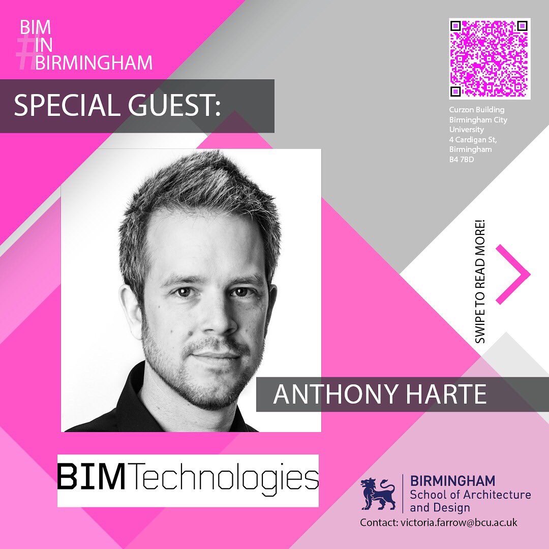 📆 20th April 2022
Our very own, Anthony Harte, will be speaking at Birmingham City University's BIM in Birmingham 2022.

Buy tickets here ➡️ bcu.ac.uk/architecture-a…

#bim #design #event #birmingham