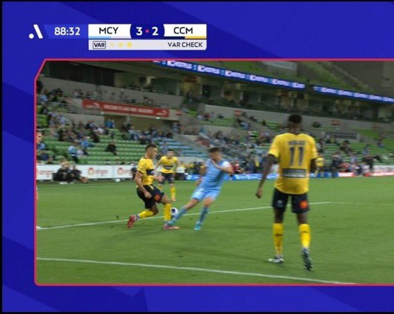 AVFCJakee's tweet photo. Guess which one was a penalty! #ALeague #MCYvCCM https://t.co/dVqhJG3COL