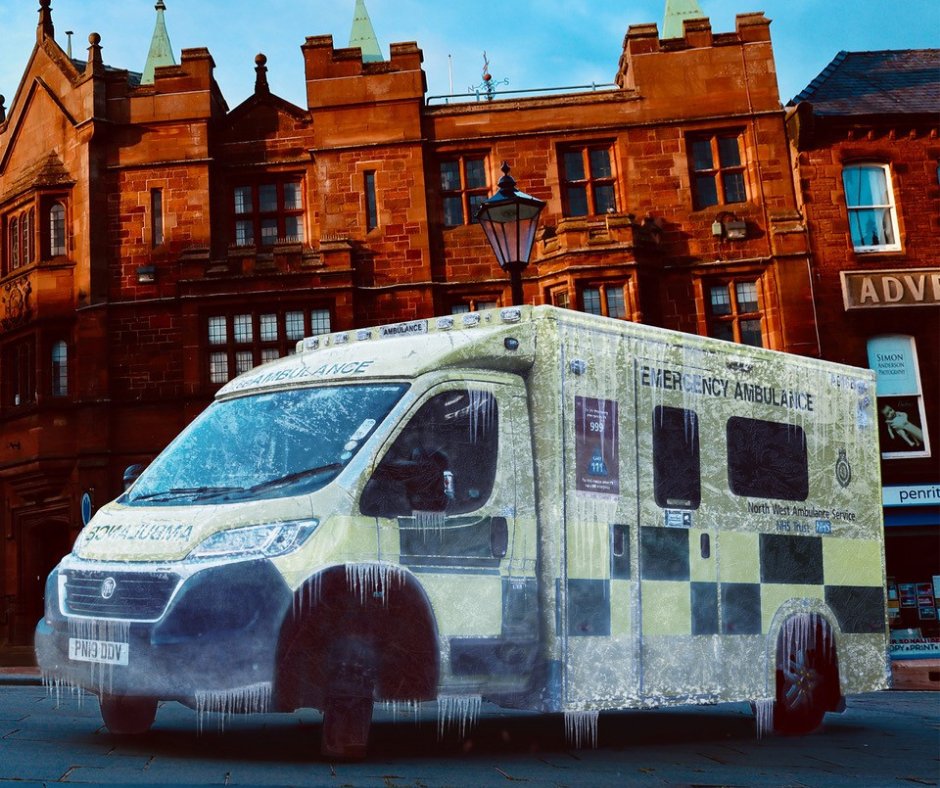 NWAmbulance's tweet photo. When an ambulance is called out to a non emergency it freezes it up for someone who seriously needs it. Let our ambulances save lives - 999 is for if someone is seriously ill or injured, or their life is at risk. #Frozen #Ambulance https://t.co/CJRi7nfFfa