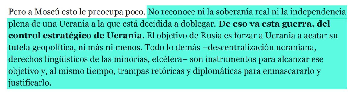 En fin, a diferencia de algún notorio tuitero, yo no necesito hacer malabarismos retóricos estos días y sigo diciendo lo mismo que desde la primavera de 2014: para el Kremlin esto va del control estratégico de Ucrania 🇺🇦 y no piensa ceder.