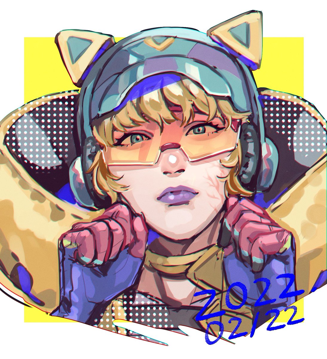 wattson (apex legends) 1girl solo animal ear headphones cat ear headphones purple lips official alternate costume gloves  illustration images