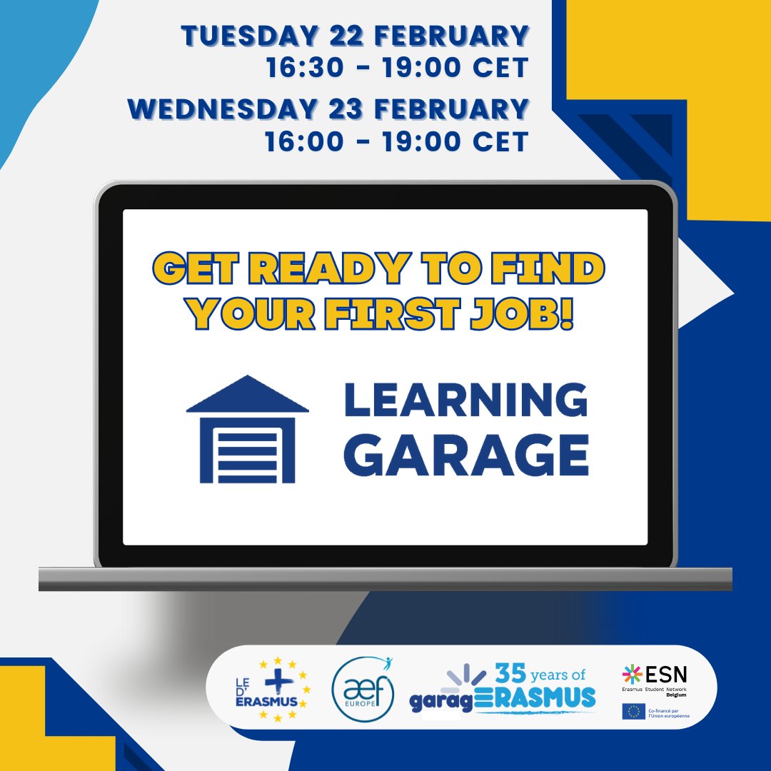 garagErasmus's tweet photo. 🤖 The 2⃣nd edition of the #LearningGarage w/@aef_europe will take place today Tuesday 22 February (16.30-19.00 CET) & tomorrow Wednesday 23 February (16.00-19.00 CET).
Check out its programme👉https://t.co/dGspaRg4zD https://t.co/hPdidR1sLf