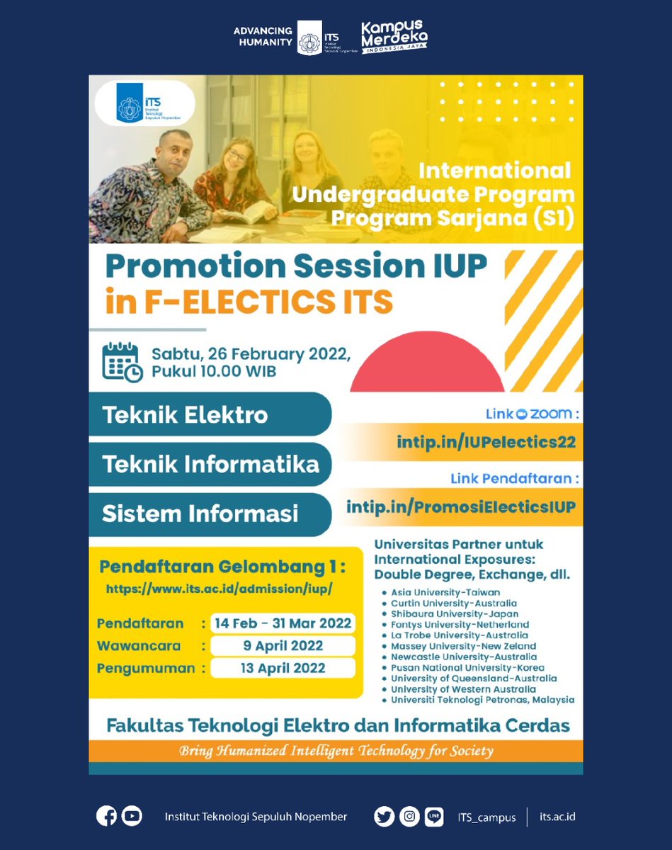 its_campus's tweet photo. Tanggal: 28 Februari 2022
Jam: 10.00
Tempat: Zoom Meeting
Link registrasi: intip(dot)in/PromosiElecticsIUP
Link Zoom: https://t.co/EgX3xGBO3w

Yuk, catat tanggalnya dan jangan sampai ketinggalan!

#IUP #IUPITS #InternationalUndergraduateProgram #FTEIC #ELECTICS https://t.co/d5BhU4N6YG