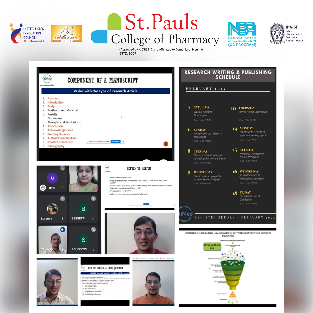 stpaulspharmacy's tweet photo. Congratulations St. Pauls on the successful completion of the #e_FDPonResearchWritingandPublishing which was held in collaboration with #CLIMEDRESEARCHSOLUTIONS from 5th-18th February, 2022.
Visit us : https://t.co/69JdfRpdVI
#Congratulations #SuccessfulCompletion #StPauls https://t.co/yGfVIft8hy