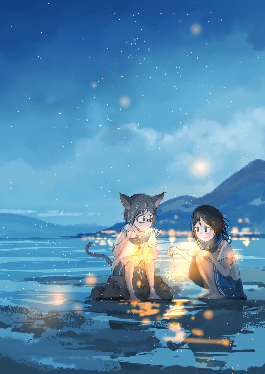 「猫の男の子と人間の女の子のラブストーリー。
#猫の日 」|桜田千尋🌖2月17日よりプラネタリウムコラボのイラスト