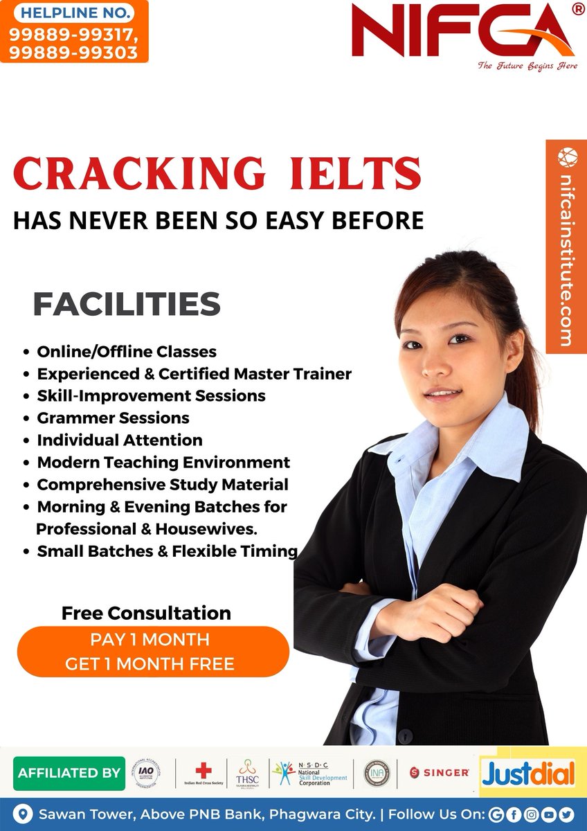 NIFCA1's tweet photo. Join Today &amp; Avail One month Free IELTS Classes. Hurry up offer valid for limited time period!!!

#IELTS #ieltswriting #ieltspreparation #ieltsspeaking #ieltsreading #ieltsexam #ieltslistening #ieltslisteningtips #bestoffers 
#Nifcainstitute #diplomainternational #fashion https://t.co/PLoJdqWg02