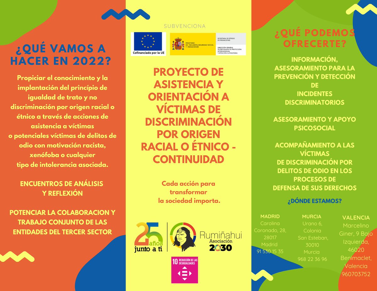 Si has sufrido cualquier tipo de discriminación, no dudes en ponerte en contacto con nosotros y nosotras. ☎️
📍 Estamos en Madrid (91 530 15 35), Valencia (96 070 37 52) y Murcia (968 22 36 96).