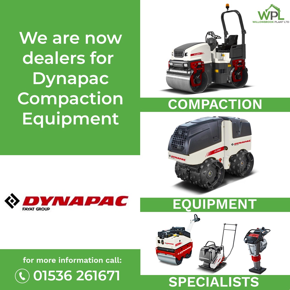 Willowbrook Plant Ltd are thrilled to announce we are now Dealers for <a href="/DynapacUK/">Dynapac</a> compaction equipment covering parts of the Midlands. If you would like any information on this great range of construction equipment then give us a call today! 01536 261671 #construction