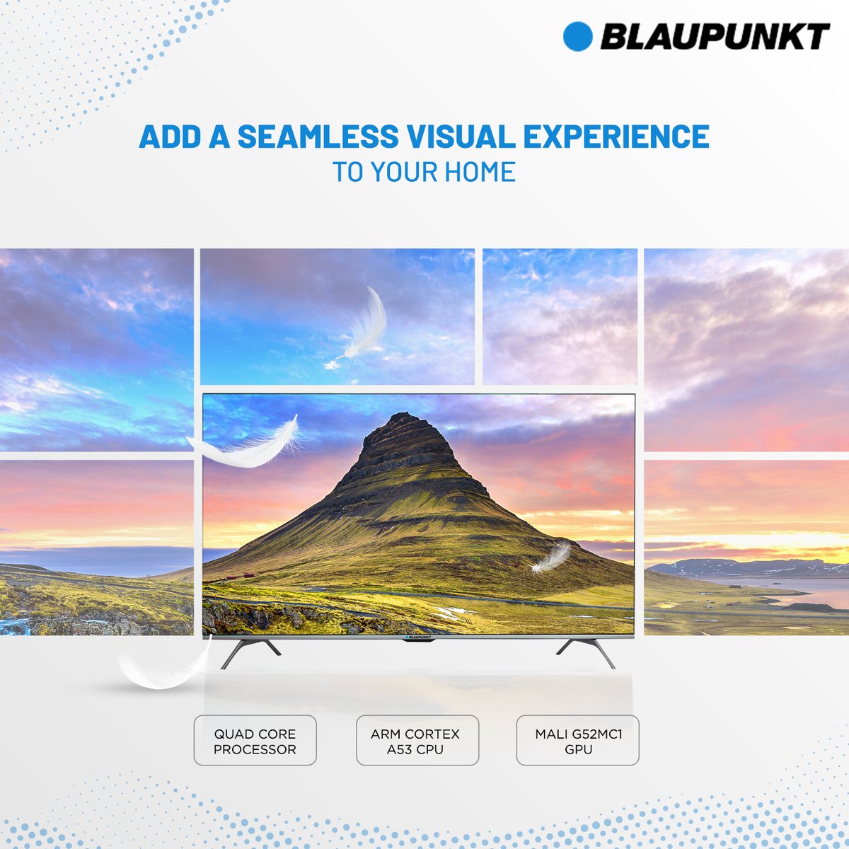 blaupunkttv's tweet photo. Feel the theatre-like experience on your couch with Blaupunkt’s exceptional QUAD CORE PROCESSOR, ARM CORTEX A53 CPU, MALI G52MC1 GPU inbuilt operations.
#Blaupunkt #technology #innovation #television #LED #sound #televisionscreen #audio #qualityspeaker #Cybersound https://t.co/8sAxaqFWHO
