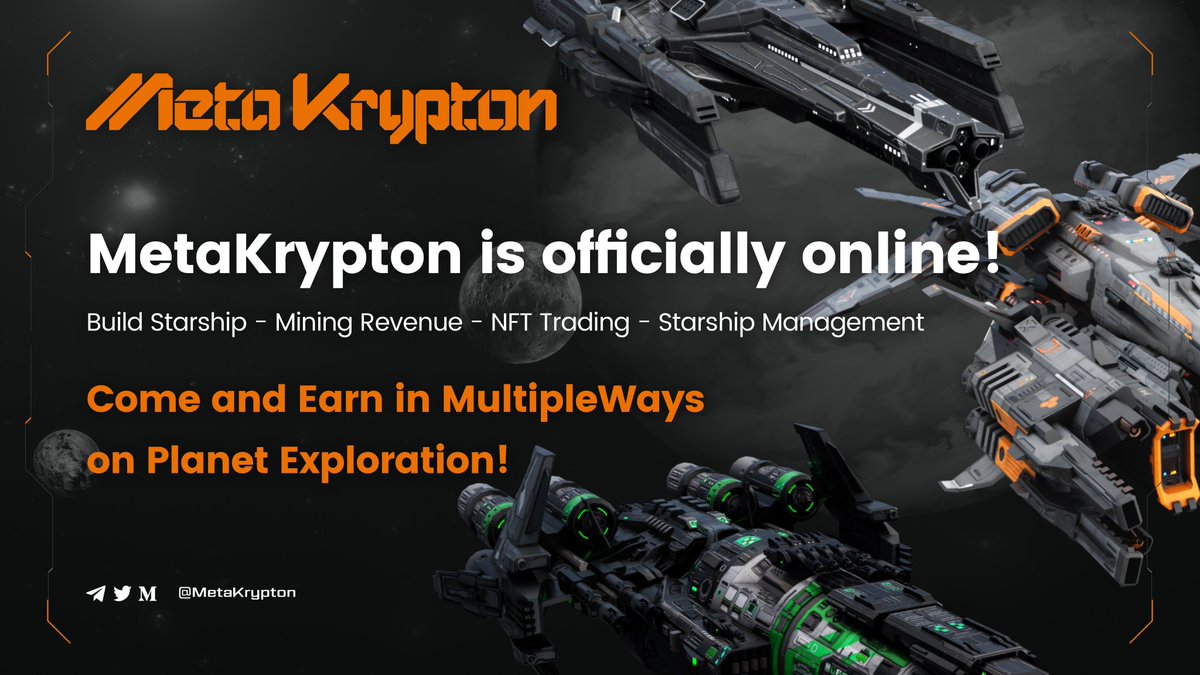 MetaKrypton's tweet photo. 📢GREAT NEWS📢
🎉MetaKrypton is officially online!!🪐
🧑🚀Start your journey in the #MetaKrypton🚀
#NFT #BSCGem #Metaverse #P2E $KR $TI $HY https://t.co/HWqXklhI1i