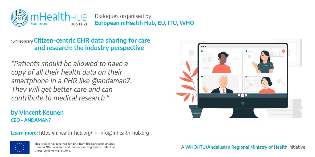 EUmHealthHub's tweet photo. Heard at the last #HubTalks2022 held last week 'Citizen-centric EHR data sharing for care and research: the industry perspective' ⬇️
These are Vincent Keunen's remarks @VincentKeunen @andaman7
#EuropeanmhealthHub #mhealth #mobilehealth https://t.co/hUscyf4Igp