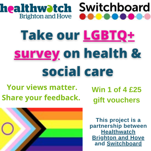 <a href="/AsminaC/">Asmina Chowdhury she/her</a>  Hi, we'd be very grateful if you could promote our new Healthwatch/Switchboard LGBTQ+ survey, thank you 
bit.ly/3uXTCiL