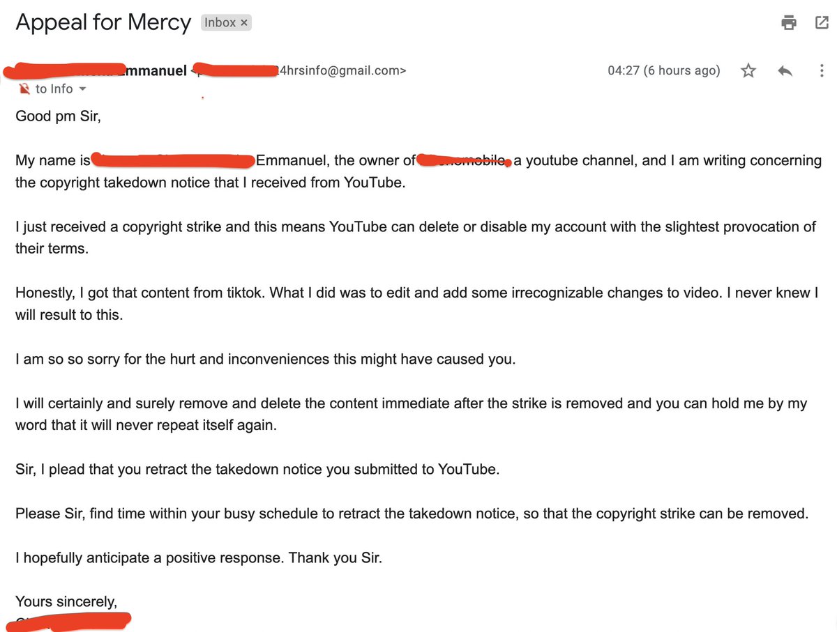 KneWKeeD's tweet image. Some people who copy content seem to be working extra hard too. Say na "irrecognizable changes"😭YouTube Copyrights policy na your mate?😅 
Points for honesty and liberal use of white space💯