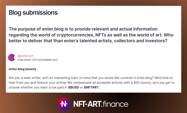Why we love enter #39

Blog Submissions!
With enter.blog dropping an article every week, enhancing your knowledge on crypto.

Are you interested in writing a topic around crypto? 
Send you submission here:
share-eu1.hsforms.com/1hW66aDvHRO2eY…

<a href="/EnterNFT/">enter - NFT ecosystem ✨</a>
$NFTART #EnterArmy #ENTER