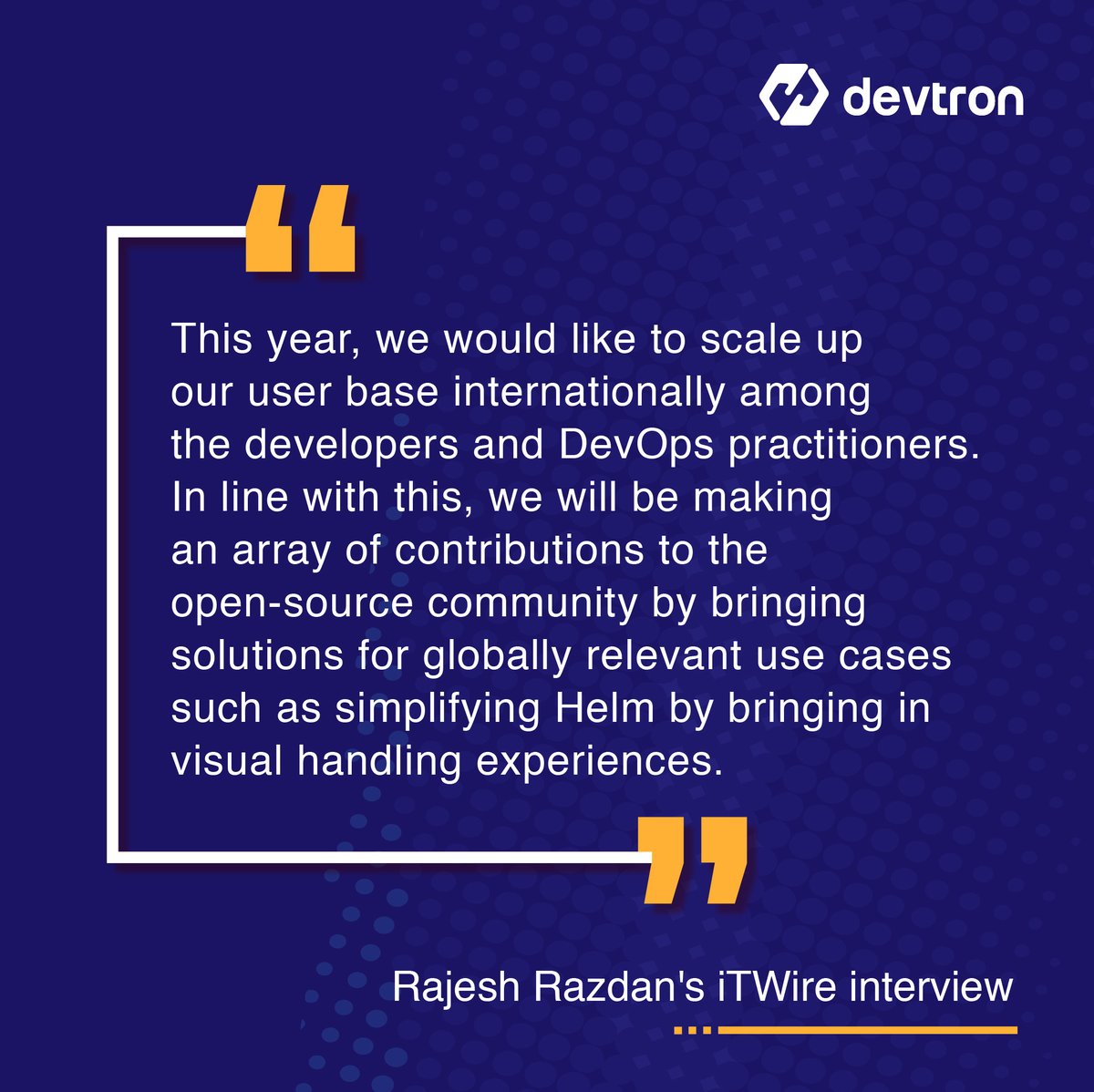 DevtronL's tweet photo. For Devtron, our journey is only beginning with many milestones to achieve. Take a look at the future our co-founder @maverick_razdan envisions for Devtron - https://t.co/X3lSLZjanA @iTWire
#LeadersSpeak #Kubernetes #K8s #DevOps #AppOps #OpenSource https://t.co/wdcHe0EVs4