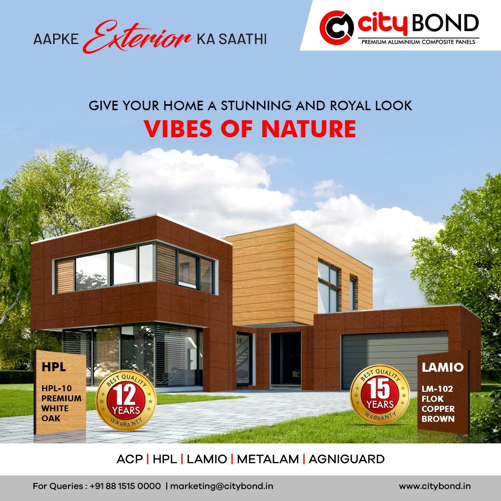 CityBondacp's tweet photo. With #shades that emanate vibes of nature, our range of #HPLsheets are the perfect choice for the #cladding of your #exteriors.
Choose #HPL sheets from #CityBond that have #premium #wooden finishes and give an elegant look to your home https://t.co/bKNeDQIP5l