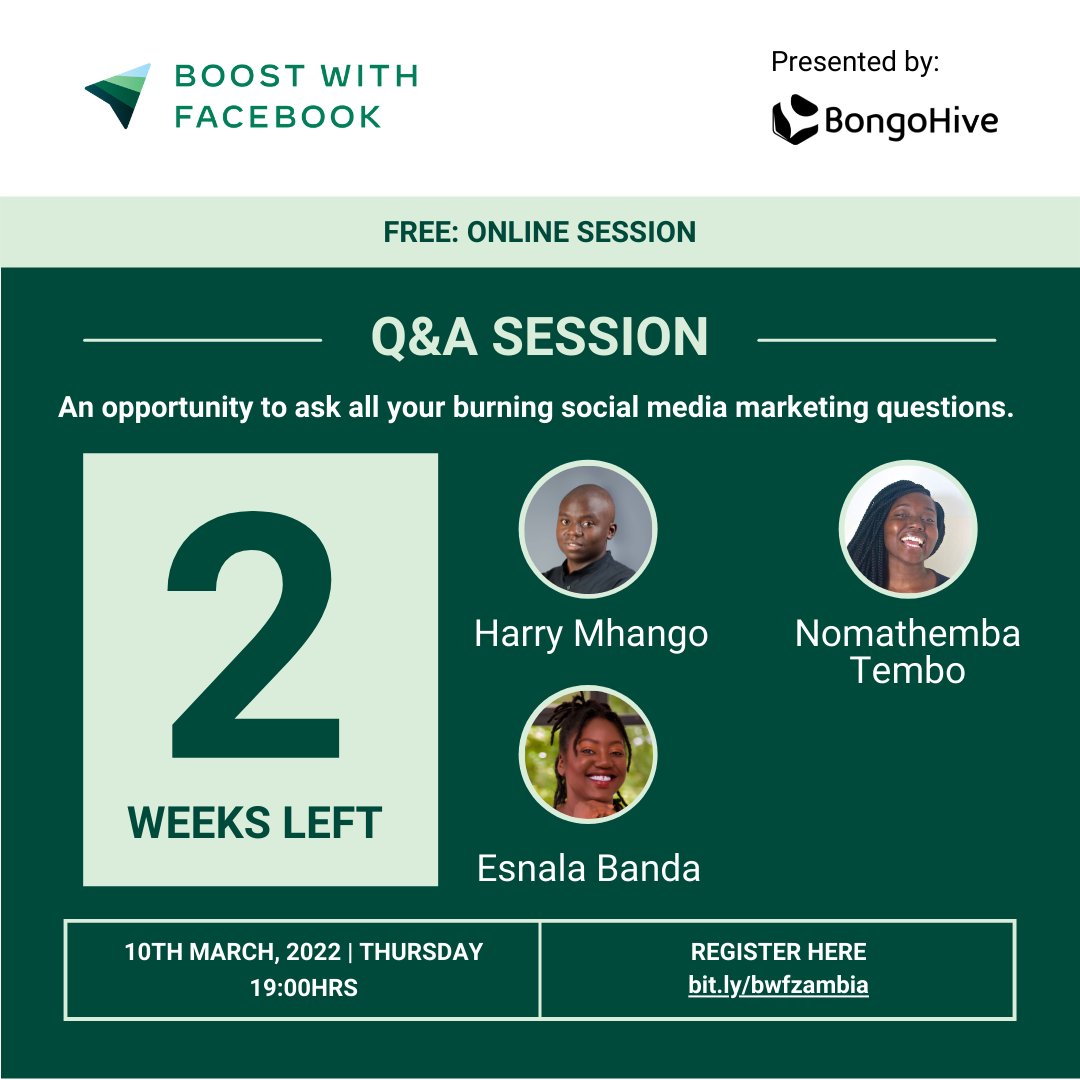 BongoHive's tweet photo. Your questions, our answers!
We'll be LIVE on 10th March at 7pm CAT to answer your burning questions regarding social media marketing. Get tips that will help transform your business' online presence from a panel of seasoned professionals for free.
🔗 https://t.co/Xcjc1FBAAU https://t.co/mK7EoQ2yNs