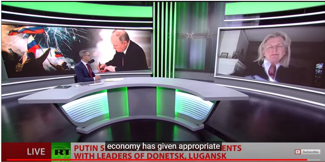 skaltenbrunner's tweet photo. Die ehemalige Außenministerin Karin Kneissl findet auf Russia Today die Anerkennung der Separatistengebiete Donezk und Luhansk als eigentlich ziemlich normal, weil das hätte es in der Geschichte ja immer schon gegeben. Die Tanzeinlage hat sich ausgezahlt. Mehr auf @puls24news https://t.co/nASNYVAacI