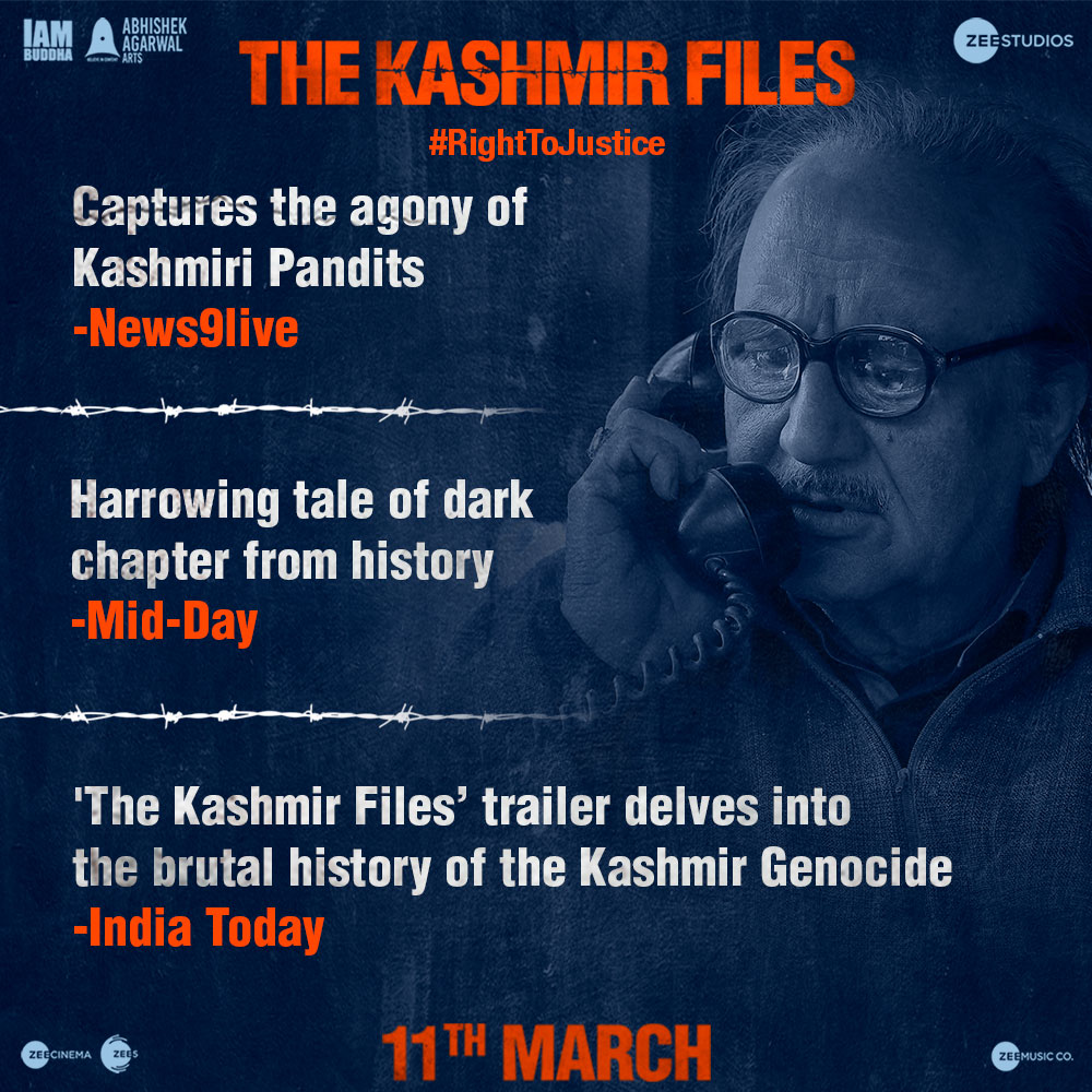 KashmirFiles's tweet photo. #TheKashmirFilesTrailer has left everyone astounded by bringing the gritty tale of Kashmir on the screen.
Check out the trailer now.
https://t.co/8f4TdUnqvp
#TheKashmirFiles releasing on 11th March ONLY IN THEATRES.

#RightToJustice https://t.co/0YHMrmjwr6