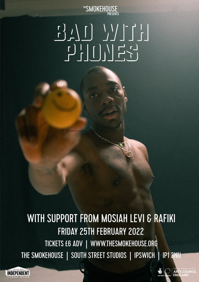 TheSmokehouseUK's tweet photo. 💫 COMING UP THIS WEEK 💫
Friday 25th - The Smokehouse Presents indie R&amp;B artist @badwithphones, with support from @mosiahlevi &amp; @Rafikidub!
Saturday 26th - Paint The Clocks with Screaming Viridian, alt rockers Blue Sunday &amp; indie band Suns Of Icarus!
https://t.co/AeUIRhNOfe https://t.co/eT1Gq3rjUH