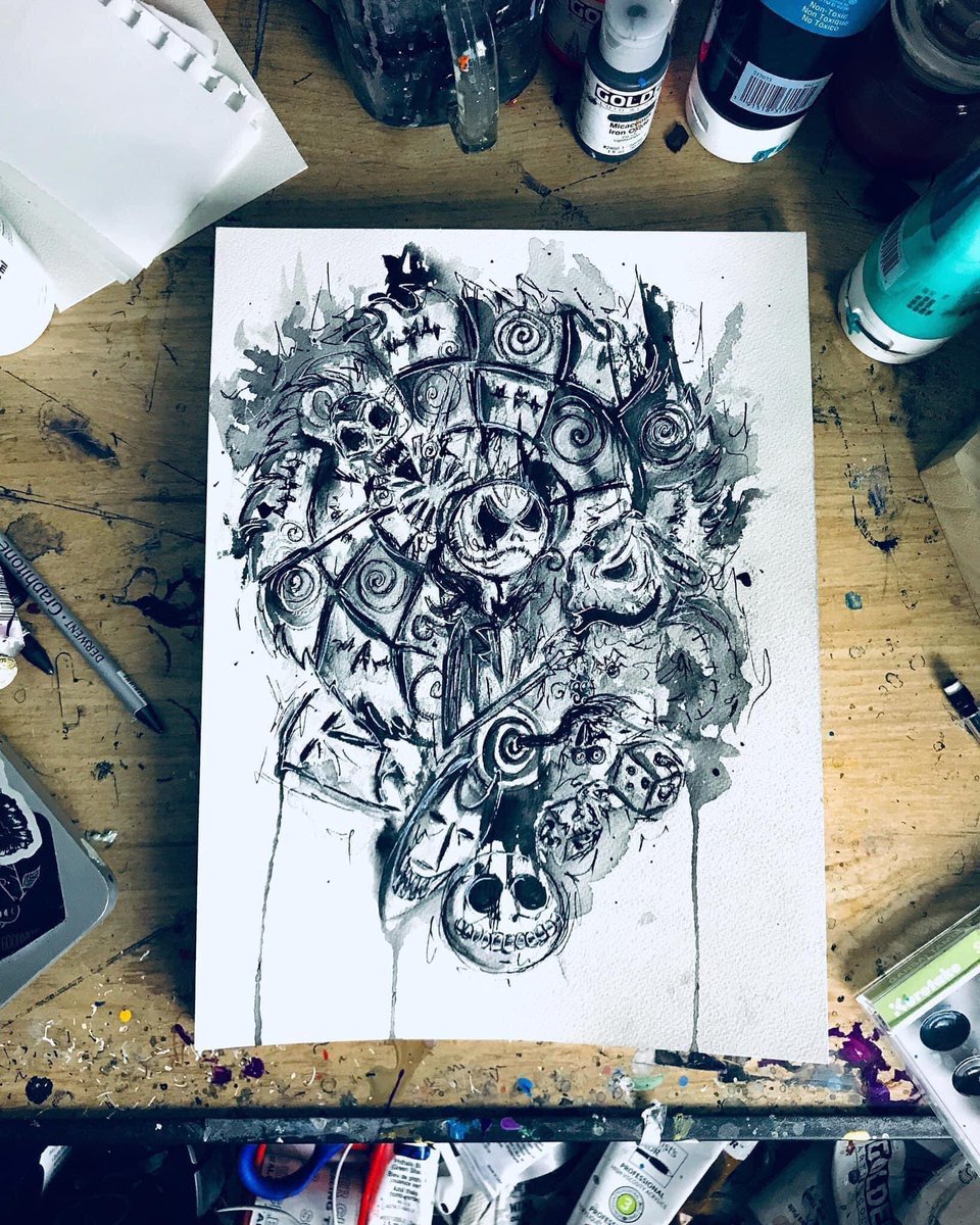 JennuhleeButch's tweet photo. A little #nightmarebeforechristmas art🖤🖤🖤 #art #illustration #ArtistOnTwitter https://t.co/R98nidQEl3