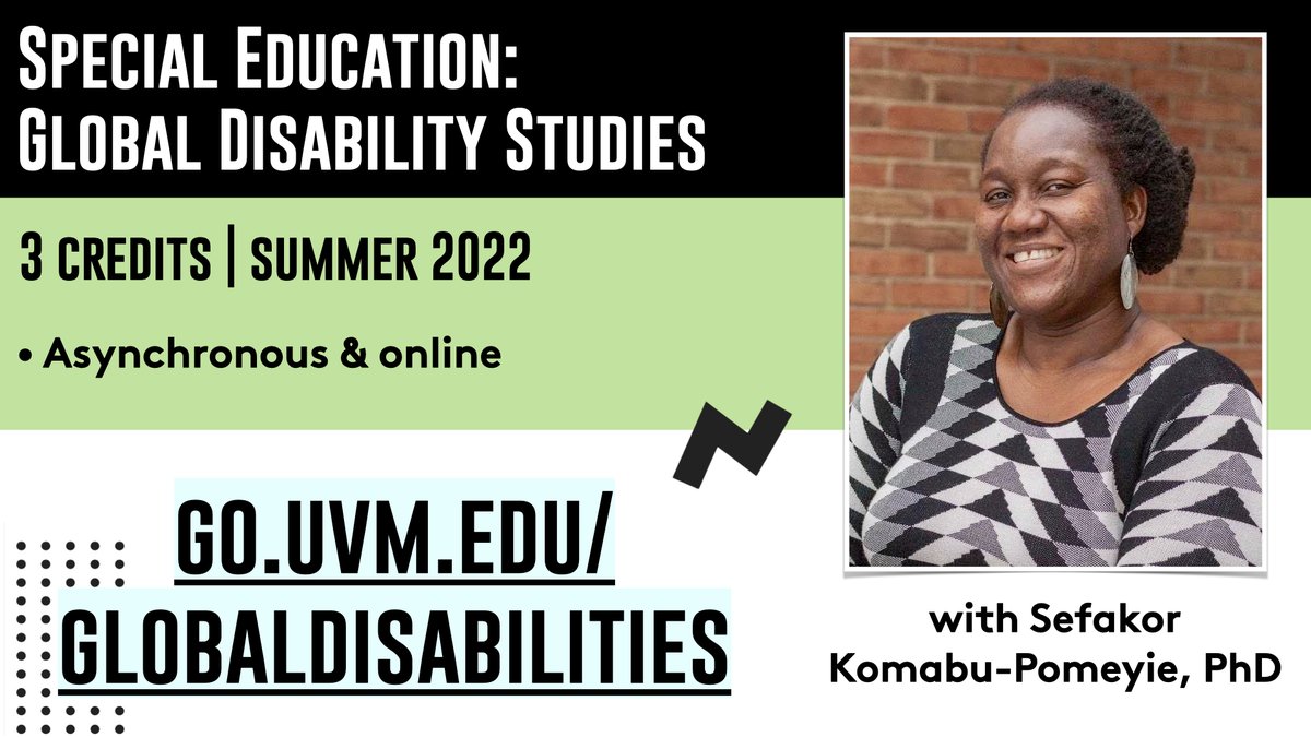 CDCIatUVM's tweet photo. Make equity a professional priority this summer with @SefakorKomabu's new online course: "Special Education: Global Disability Studies". 

Registration and information: https://t.co/c2q0hbK0kO

#ProfessionalDevelopment #vted #DisabilityIsAnEquityIssue https://t.co/Hyq0EI8x9Y