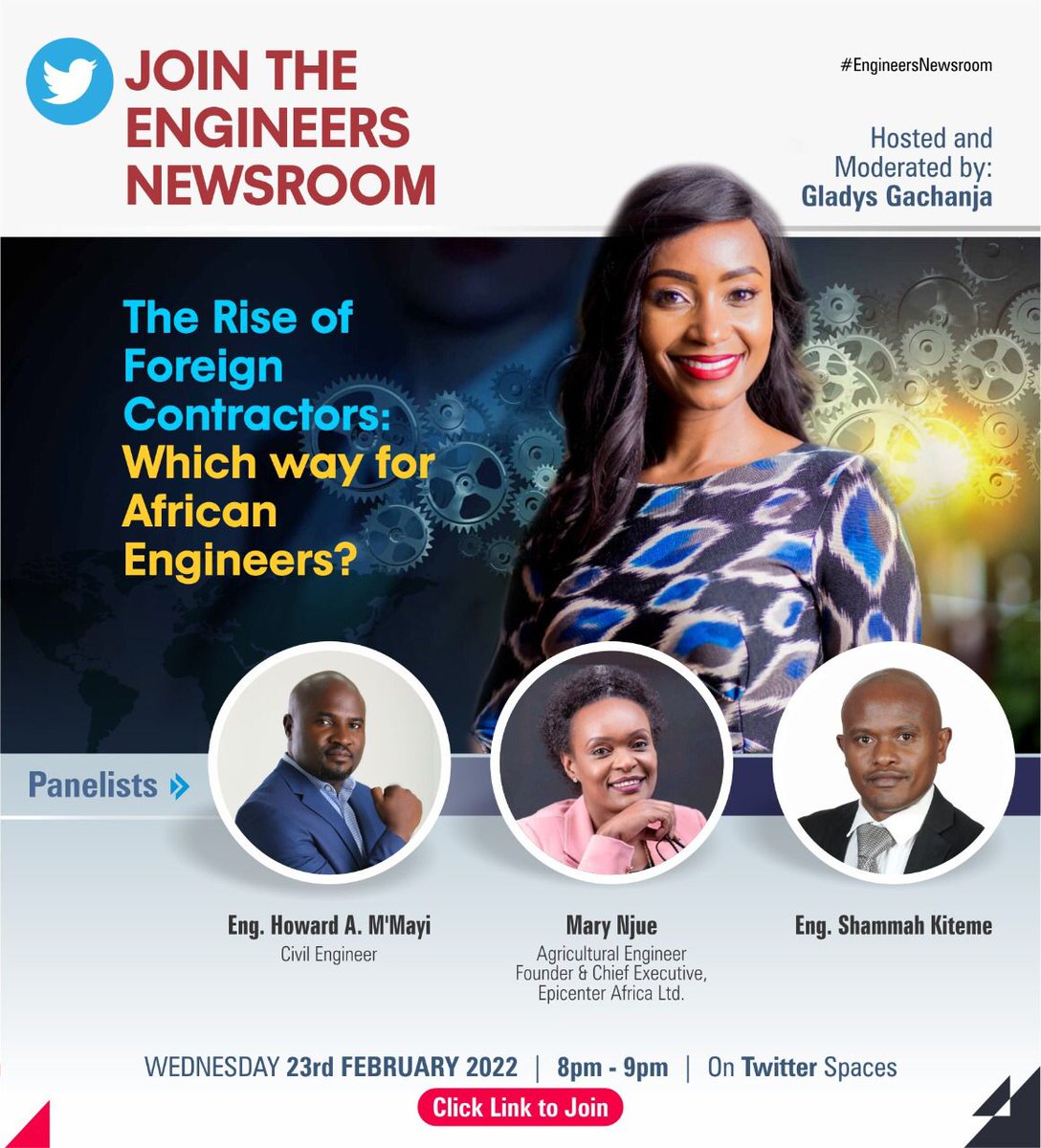 Gladys_Gachanja's tweet photo. Why is there a preference for foreign contractors in Africa and how can local engineers rise to the occasion? 

Join #EngineersNewsroom for this conversation. Wednesday, 8pm.

Tap link to set a reminder 🔔 for this Space https://t.co/RZ150QP85p https://t.co/QZRnAQn2JD